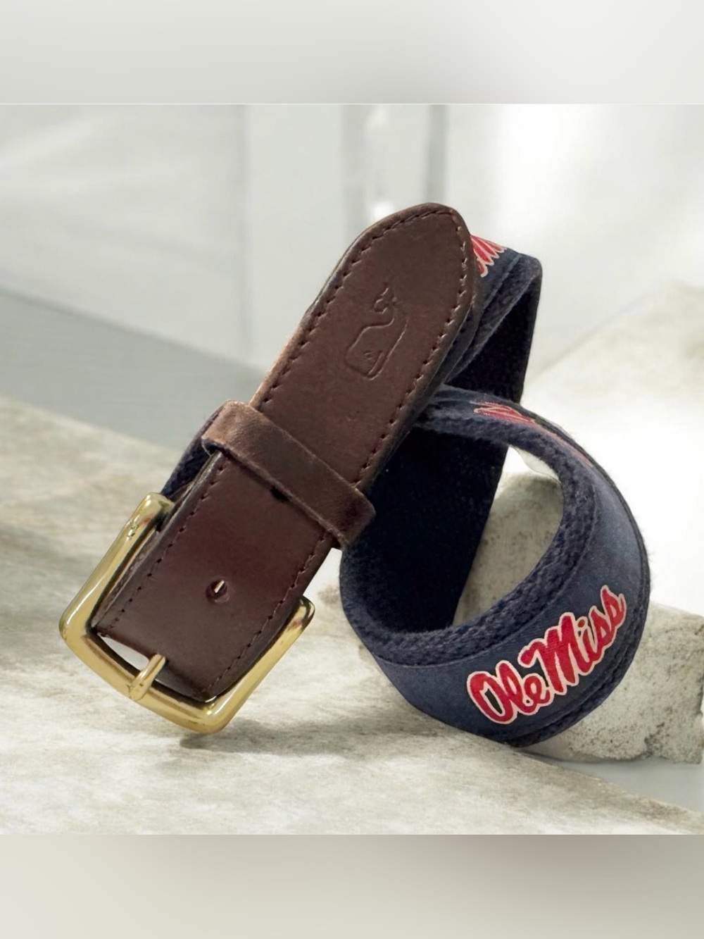 VINEYARD VINES OLE MISS REBELS Leather canvas belt boys men size 26